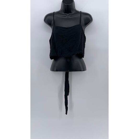 BRANDY MELVILLE Women's Black Straight-Neck Open-Back Tie Crop Top SZ OS - Picture 1 of 6